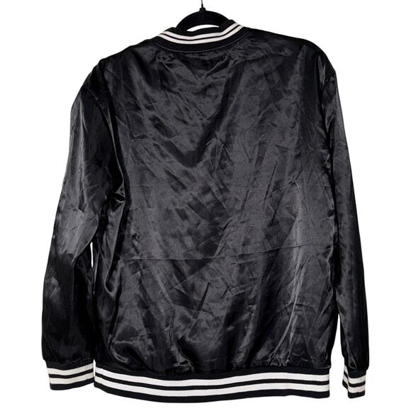 PINK Victoria's Secret 'Love Pink' Black Satin Bomber Button Up Jacket Sz Small - Picture 3 of 3